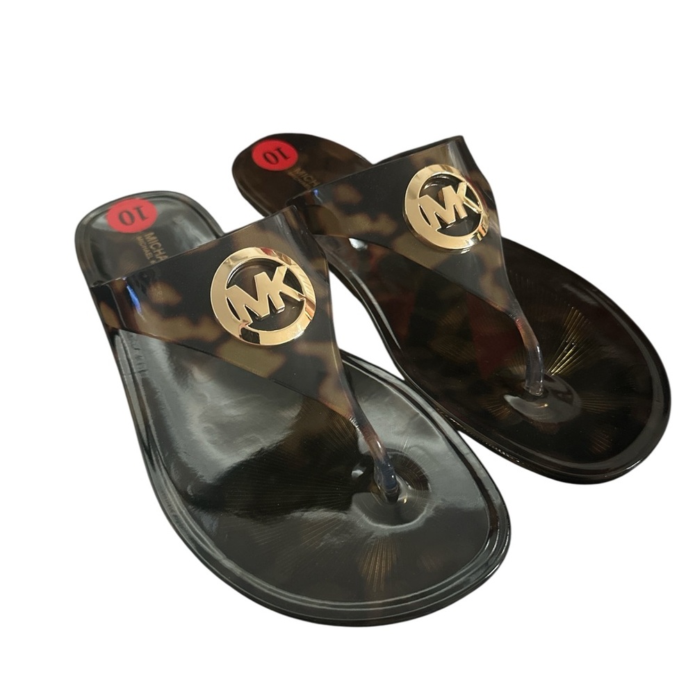 Michael Kors Lillie Jelly Thong Sandals Tortoise Animal Print Womens Size 10 New